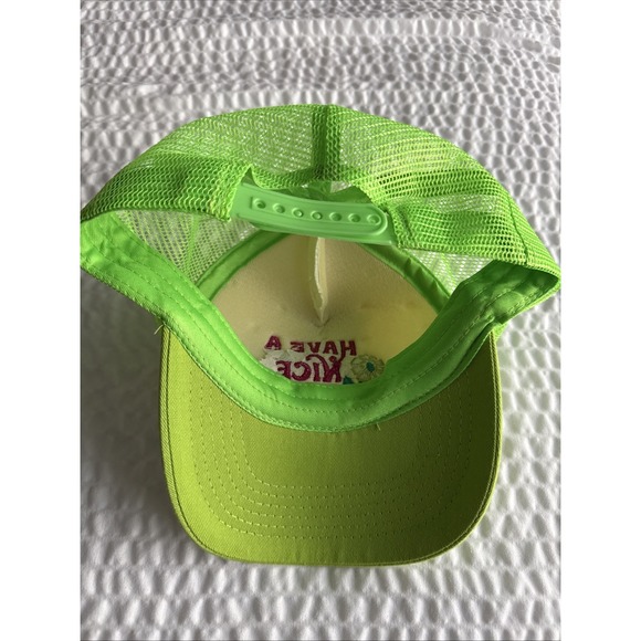 HAVE A NICE DAY FLOWER GREEN HAT 5 PANEL HIGH CROWN TRUCKER SNAPBACK VINTAGE - Picture 2 of 2